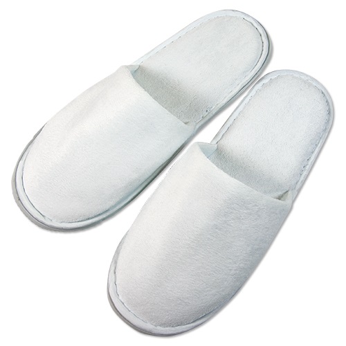 Frottee-Slipper weiß mit Kunststoffsohle Frottee-Slipper weiß mit Kunststoffsohle