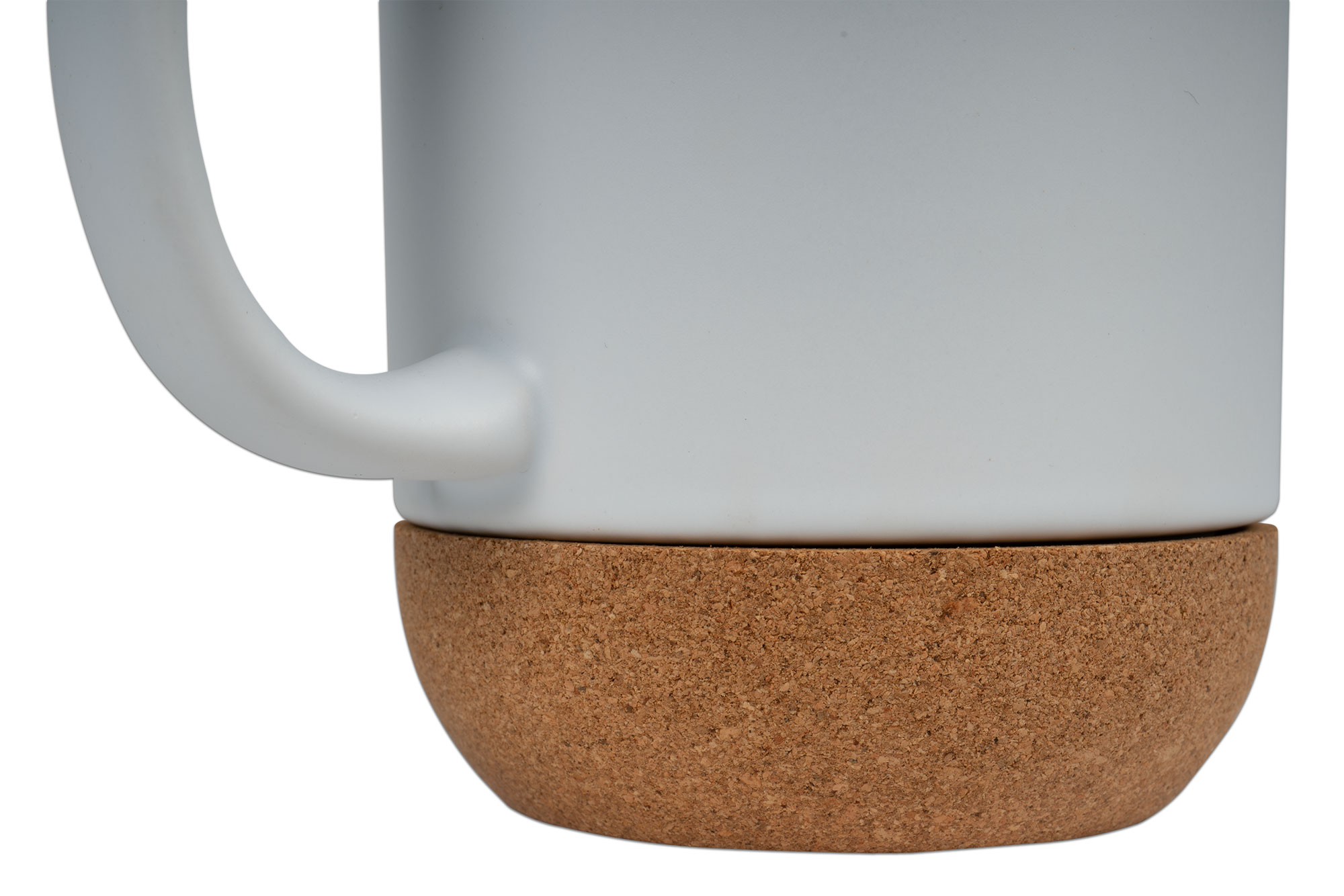 Keramiktasse BEN mit abnehmbarem Korksockel, Sublistar® Coating Kunststoffdeckel, Weiß-matt, 36 St./Karton